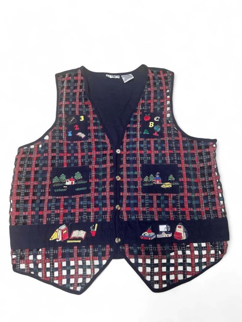 Teacher Plaid Embroidered School Vest